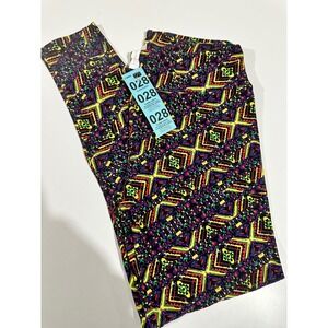LuLaRoe Leggings Tall & Curvy TC Geometric Tribal Print Purple Yellow Black